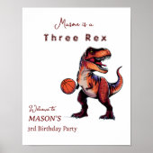 Three-Rex basketball Dino birthday welcome sign ポスター (正面)