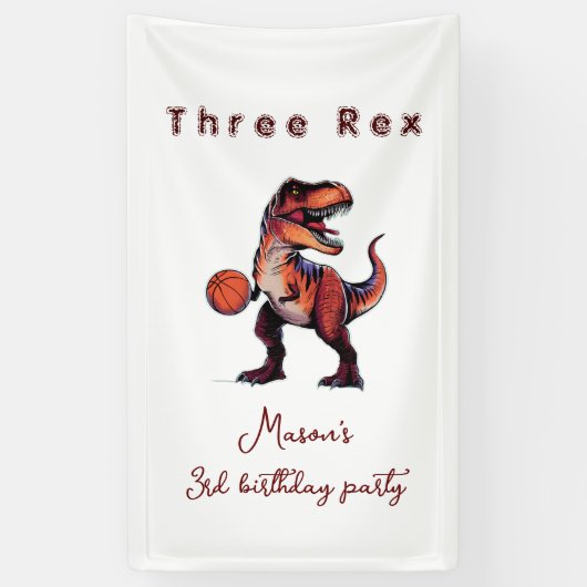 Three-Rex basketball Dino birthday welcome sign 横断幕 (縦)