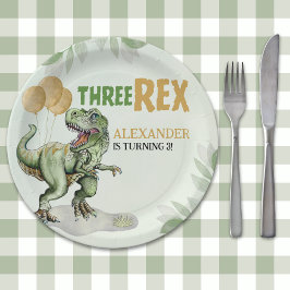 Three Rex - Birthday Boy 3rd with Dinosaur Theme ペーパープレート
