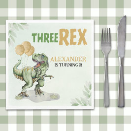 Three Rex - Birthday Boy with Dinosaur Theme スタンダードランチョンナプキン