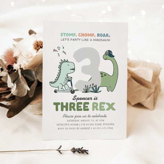 Three Rex Birthday Party Invitation 招待状