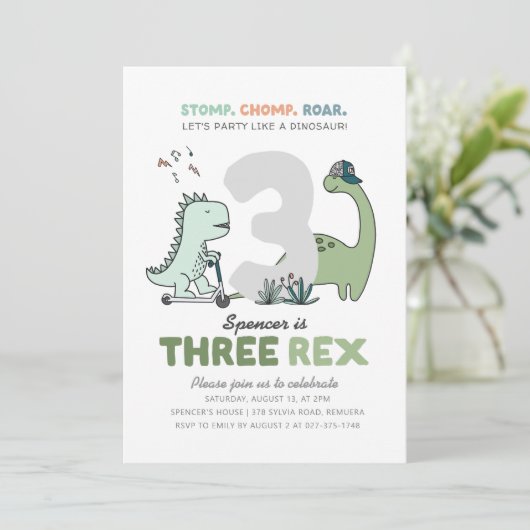 Three Rex Birthday Party Invitation 招待状 (スタンド正面)