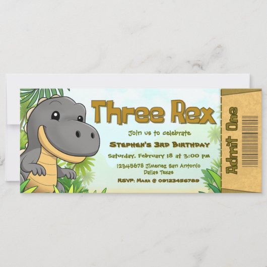 Three Rex Boy 3rd Birthday Ticket 招待状 (正面)
