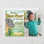 Three Rex Boy 4th Birthday with Photo 招待状 (正面)