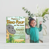 Three Rex Boy 4th Birthday with Photo 招待状 (スタンド正面)