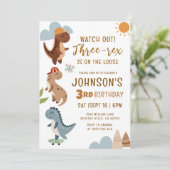 Three-rex Boy Dinosaur 3rd Birthday Party  招待状 (スタンド正面)