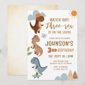 Three-rex Boy Dinosaur 3rd Birthday Party  招待状 (正面/裏面)