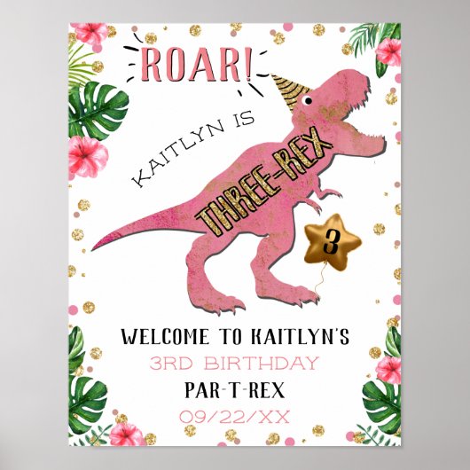 Three-Rex Dinosaur 3rd Birthday Welcome ポスター (正面)