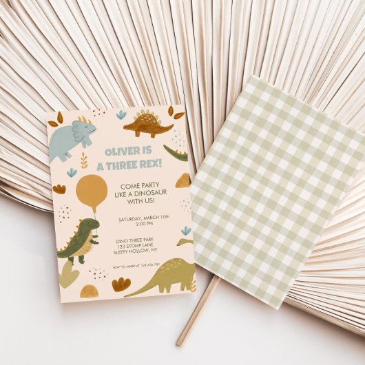 Three Rex Dinosaur 3rd Boy Birthday Invitation 招待状