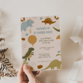 Three Rex Dinosaur 3rd Boy Birthday Invitation 招待状