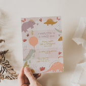 Three Rex Dinosaur 3rd Girl Birthday Invitation 招待状