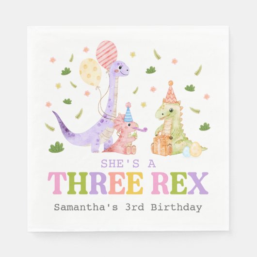 Three Rex Dinosaur Birthday スタンダードランチョンナプキン (正面)