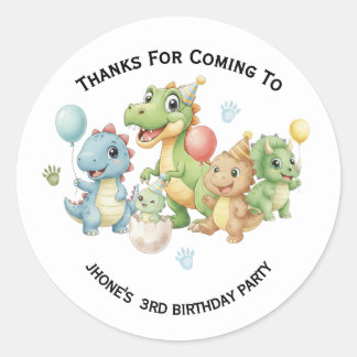 Three-Rex Dinosaur Birthday Thank You Sticker ラウンドシール
