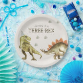 Three-Rex Dinosaur T-rex 3rd Birthday ペーパープレート (パーティー)