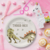 Three-Rex Dinosaur T-rex 3rd Birthday ペーパープレート (パーティー)