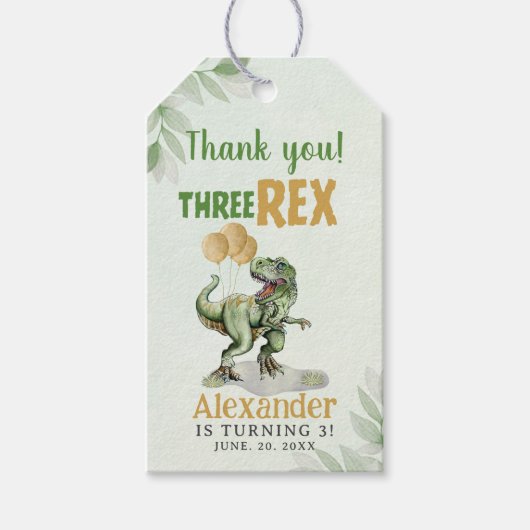 Three Rex - Funny Birthday 3rd Boy Dinosaur ギフトタグ (正面)