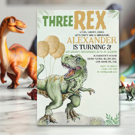 Three Rex - Funny Birthday 3rd Boy Dinosaur 招待状