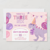 Three Rex Girl Invitation. T-Rex 3rd Birthday 招待状 (正面)