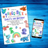 Three-Rex Girls 3歳の誕生日恐竜パーティー Dino 招待状