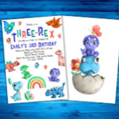 Three-Rex Girls 3歳の誕生日恐竜パーティー Dino 招待状