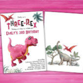 Three-Rex Girls 3歳の誕生日 恐竜 ピンクの恐竜 招待状