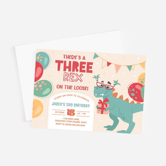 Three Rex Invitation Boy. Dinosaur 3rd Birthday 招待状