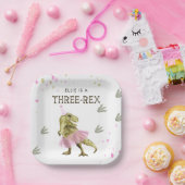 Three Rex & Pink Tutu Birthday Party Paper Plate ペーパープレート (パーティー)