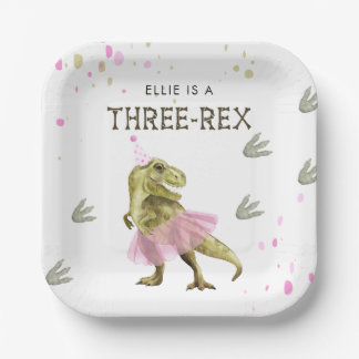 Three Rex & Pink Tutu Birthday Party Paper Plate ペーパープレート