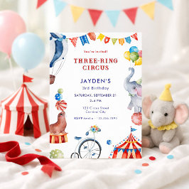 Three Ring Circus 3rd Birthday Carnival Animal 招待状