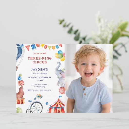Three Ring Circus 3rd Birthday Carnival Photo 招待状 (スタンド正面)