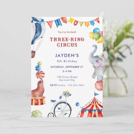 Three Ring Circus 5th Birthday Carnival Animal 招待状 (スタンド正面)