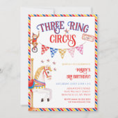 Three Ring Circus Circus Animal 3rd Birthday Party 招待状 (正面)