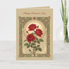 Three Romantic Red Roses Art Nouveau Style カード