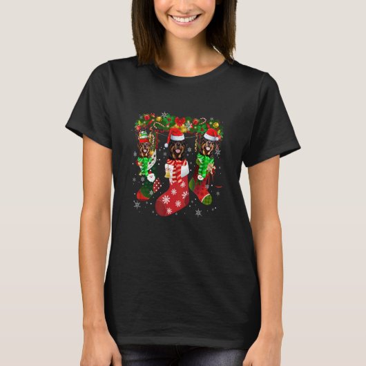 Three Rottweiler In Socks Christmas Santa Hat   Tシャツ (正面)