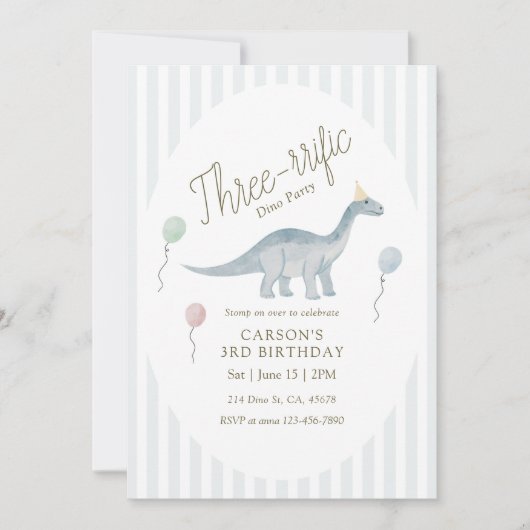 Three-rrific Dinosaur Birthday Invitation 招待状 (正面)