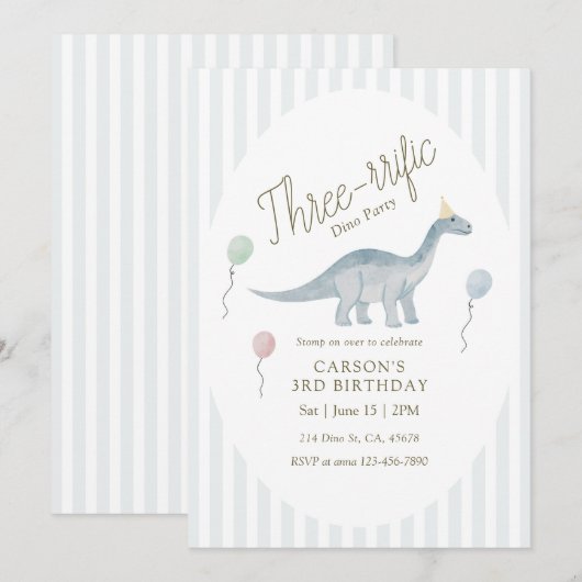Three-rrific Dinosaur Birthday Invitation 招待状 (正面/裏面)