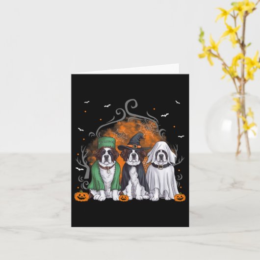 Three Saint Bernard St. Bernard Dog Halloween Ghos カード (黄色い花)
