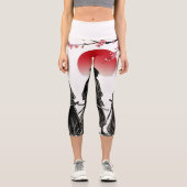 Three Samurai Silhouettes Battle Art カプリレギンス (正面)