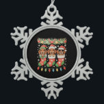 Three Santa Elf Dachshunds Christmas Socks Funny スノーフレークピューターオーナメント<br><div class="desc">Three Santa Elf Dachshunds Christmas Socks Funny</div>