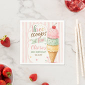 Three Scoops Of Fun 3歳の誕生日パーティー スタンダードカクテルナプキン (インサイチュ)
