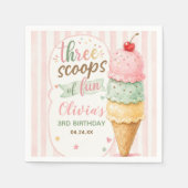 Three Scoops Of Fun 3歳の誕生日パーティー スタンダードカクテルナプキン (正面)