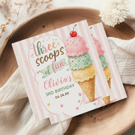 Three Scoops Of Fun 3歳の誕生日パーティー スタンダードカクテルナプキン