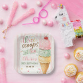 Three Scoops Of Fun 3歳の誕生日パーティー ペーパープレート (パーティー)