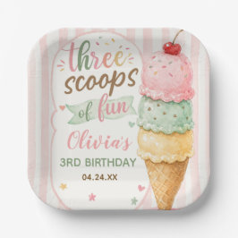 Three Scoops Of Fun 3歳の誕生日パーティー ペーパープレート