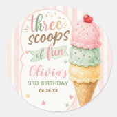 Three Scoops Of Fun 3歳の誕生日パーティー ラウンドシール (正面)