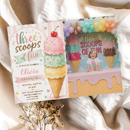 Three Scoops Of Fun 3歳の誕生日パーティー 招待状