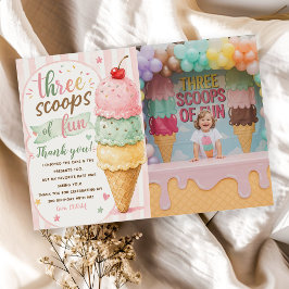 Three Scoops Of Fun 3歳の誕生日パーティー 招待状