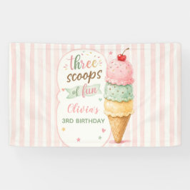Three Scoops Of Fun 3歳の誕生日パーティー 横断幕