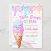 Three Scoops Of Fun Ice Cream Birthday Party  招待状 (正面)