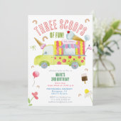 Three Scoops Of Fun Ice Cream Truck 3rd Birthday  招待状 (スタンド正面)
